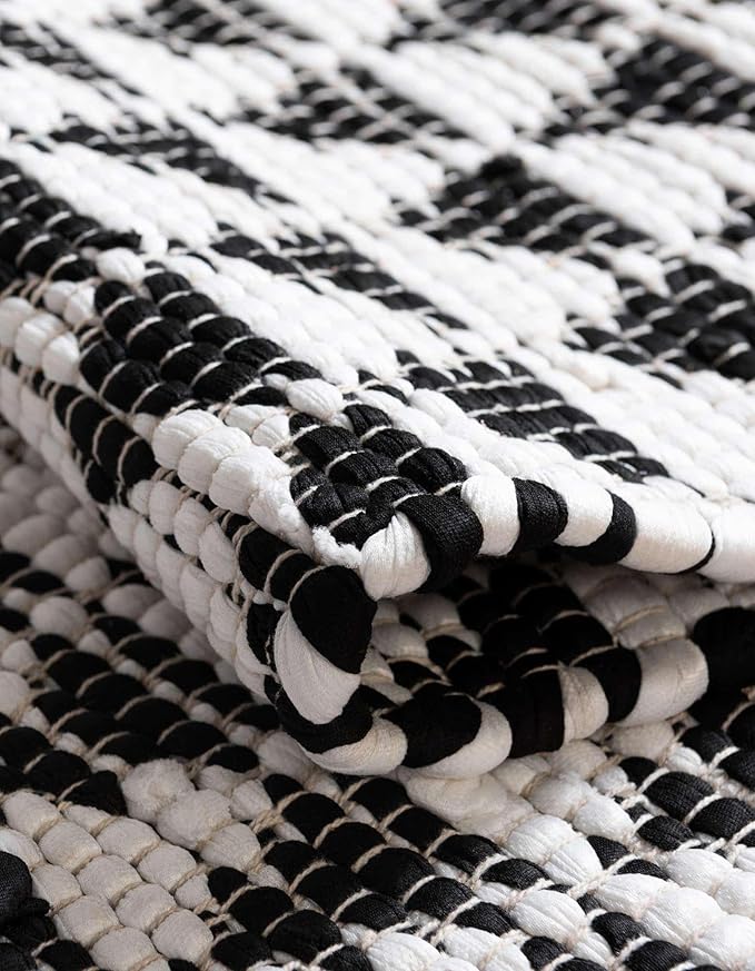 Unique Loom Chindi Jute Collection Area Rug (1' 2" x 6' 1" Table Runner, White Black)