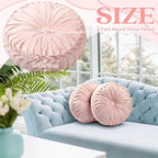 4 Pcs Round Throw Pillows 15 Inch Decorative Velvet Pleated Pumpkin Pillows Boho Floor Pillow with Center Button for Living Room Couch Chair Bed Sofa Home Decoration (Light Pink)