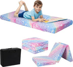 MeMoreCool Foldable Floor Cushion for Kids, Glow Star Trifold Play Mat, Portable Floor Lounger Seat Pad, 57x22 Inch Colorful