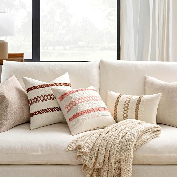 MIULEE Set of 2 Neutral Boho Decorative Lumbar Pillow Covers 12x20 Inch Farmhouse Rustic Couch Throw Pillows Modern Cotton Cushion Covers Retro Cute Macrame Woven Spring Home Decor for Bed Sofa Chair