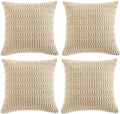 Fancy Homi 4 Packs Tan Decorative Throw Pillow Covers 24x24 Inch for Living Room Couch Bed Sofa, Beige Rustic Farmhouse Boho Home Decor, Soft Plush Striped Corduroy Square Cushion Case 60x60 cm