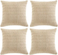 Fancy Homi 4 Packs Beige Decorative Throw Pillow Covers 20x20 Inch for Living Room Couch Bed Sofa, Tan Rustic Farmhouse Boho Home Decor, Soft Plush Striped Corduroy Square Cushion Case 50x50 cm