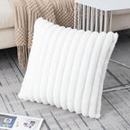 ZLINA Set of 2 Cream White Faux Fur Decorative Throw Pillow Covers Fluffy Striped Pillowcase Cushion Covers 22 x 22 Inch Decor Sofa Couch Bedroom