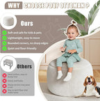 Round Stuffed Pouf Ottoman for Foot Rest, A Round Modern Foam Filled Poufs, Floor Chair for Living Room, Nursery, Dorm, A Soft Modern Foot Stool Perfect to Rest Your Feet (White, 20Inch)