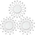 3 Pack Metal Mirrors for Wall Sunburst Wall Mirrors Home Décor Decorative Hanging Wall Art for Living Room Bedroom Entryway (Silver Crystal, Flower+Sunburst)