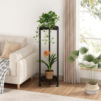 Plant Stand Indoor Outdoor 2 Tier Tall Metal Corner Storage Tiered Plant Shelf Holder Multiple for Living Room Balcony Garden,Black (2 Tier-Black Oak Round)