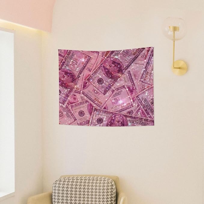 Pink Money Tapestry 29x37 In Aesthetic Wall Hanging Decorative Tapestries Cute Preppy Banner For Teen Girl Bedroom College Dorm Home Living Room Party Decor