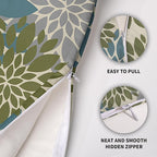 Blue Green Grey Gray Pillow Covers 16X16 Inch Set of 2, Modern Dahlia Floral Print Decorative Throw Pillow Covers Outdoor Farmhouse Cushion Case for Home Couch Sofa Bed Decoration