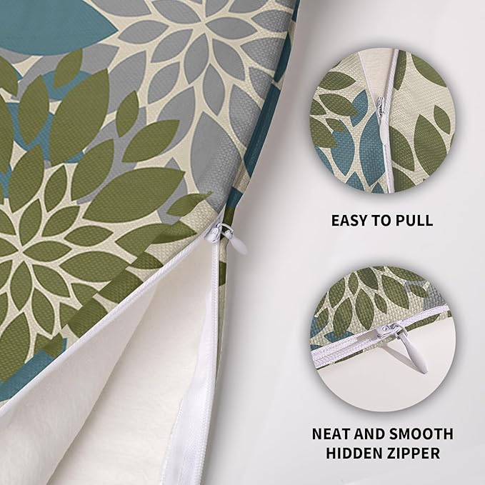 Blue Green Grey Gray Pillow Covers 24X24 Inch Set of 2, Modern Dahlia Floral Print Decorative Throw Pillow Covers Outdoor Farmhouse Cushion Case for Home Couch Sofa Bed Decoration