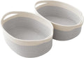 Woven Basket,Small Rope Storage Bin with Handles & Ribbon Bag, Organizer for Shelves Closets,Gift Basket Empty for Birthday,Books,Dog Toys, White&Grey/2 Pack