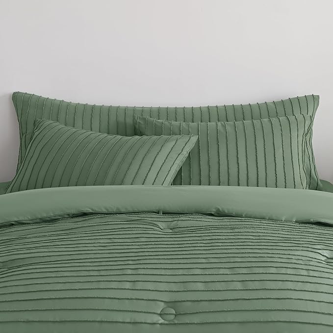 JELLYMONI Pillowcases Body Size Green 1 Pack Boho Striped Bed Pillow Covers 20x54in Polyester Envelope Pillow Shams Tufted Bohemian Textured (Pillows are not Included)