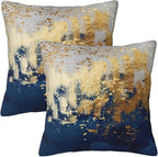 Navy Blue and Gold Pillow Covers 18 x 18 inch Set of 2 Decorative Cushion Covers Blue and Gold Square Pillowcases for Bedroom Sofa Home Decor