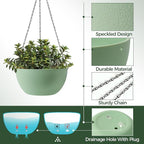 T4U 8 Inch Hanging Planter for Indoor Plants, 2 Pack Small Pots with Drainage Holes, Flower Basket Plant Holder for Home, Green
