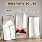 Koonmi Full Length Mirror, 76"x34" Mirror Full Length with Stand, Black Domed Top Square-Edged Floor Mirror with Aluminum Alloy Frame for Bedroom Living Room