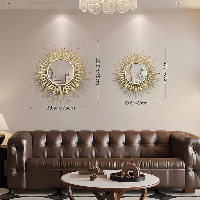 24" Sunburst Gold Wall Mirror Flower Design,Luxury Decorative Mirrors for Wall Decor Entryway/Dining Room/Kitchen