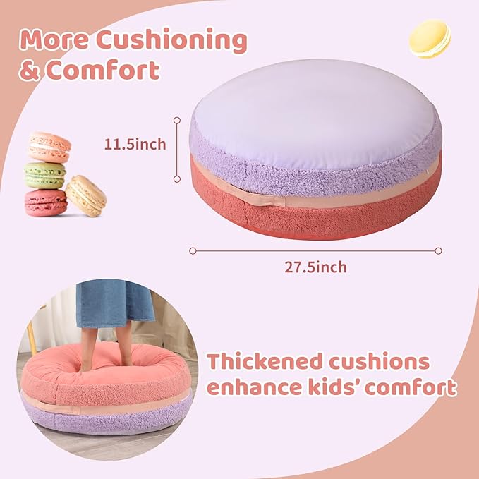 Macaron Bean Bag Chair for Kids and Teens, Medium Bean Bag Sofa with Memory Foam Filling, 27.5"×27.5"×13.5", Purple and Red