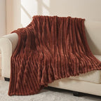 NEWCOSPLAY Super Soft Throw Blanket Coffee Premium Silky Flannel Fleece 3D Ribbed Jacquard Lightweight Bed Blanket All Season Use (Coffee Ribbed, Throw(50"x60"))