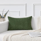 Kevin Textile Spring 12x24 Inch Pillow Cover 1 Pack Boho Decorative Soft Striped Corduroy Lumbar Farmhouse Solid Color Accent Rectangle Cushion Case for Living Room Couch Sofa Bed, Moss Green