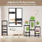 LASZOLA 6 Tiered Plant Stand Indoor Outdoor with Plastic Tray, Corner Folding Tall Flower Display Rack, Modern Plant Holder Shelf for Outdoor Patio Porch Garden Office Living Room, Black
