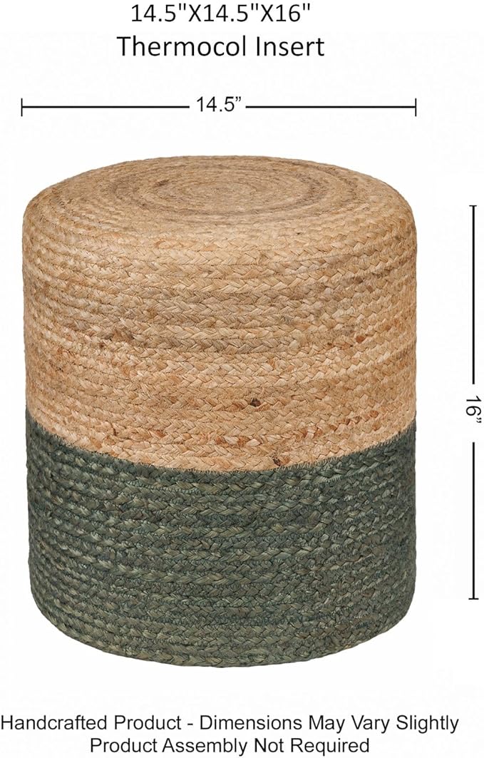 REDEARTH · Cylindrical Pouf Foot Stool Ottoman - Jute Braided Pouffe Poof Accent Sitting Footrest for The Living Room, Bedroom, Nursery, Patio, Lounge - Set of 2 (14.5”X14.5”X16”; Natural Olive)