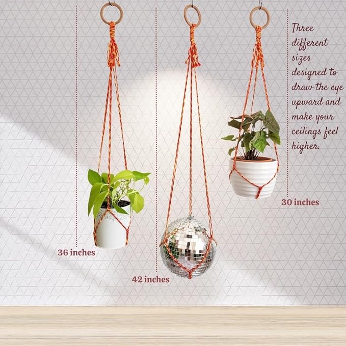 Set of 3 Macrame plant hanger for pots 4-10” live plants indoor and outdoor decor hanging plant holder Boho décor Plant stand Indoor plant shelf for Hanging planter for plant pots (Autumn Glow)