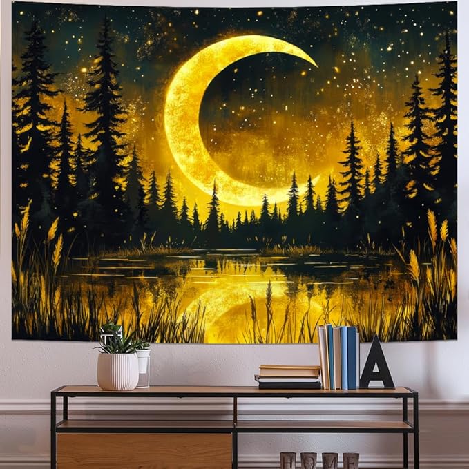 Generleo Galaxy Moon Tapestry Fantasy Forest Tapestries Tree of Life Wall Decor Psychedelic Starry Sky Tapestry Wall Hanging for Bedroom