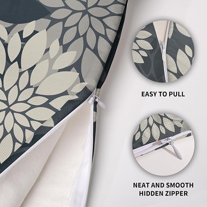 Dusty Blue Cream Grey Gray Pillow Covers 20X20 Inch Set of 2, Modern Dahlia Floral Print Decorative Throw Pillow Covers Outdoor Farmhouse Cushion Case for Home Couch Sofa Bed Decoration