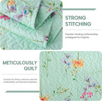 JSD Green Floral Quilt Set King Size, 3 Piece Printed Bedspreads Coverlet with Pillow Sham, Soft Microfiber Quilted Blanket