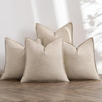 MIULEE Beige Linen Pillow Covers Pack of 4 Decorative Natural Solid Throw Pillow Covers Soft Accent Boho Farmhouse Couch Pillowcases Modern Spring Home Decors for Living Room Bed Sofa 20x20 Inch