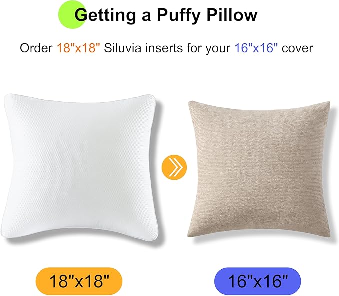 18x18 Pillow Inserts Set of 2, Down Alternative Throw Pillow Inserts with 100% Cotton Cover, Machine Washable Reading Pillows, Decorative Pillows for Bed, Sofa, and Couch