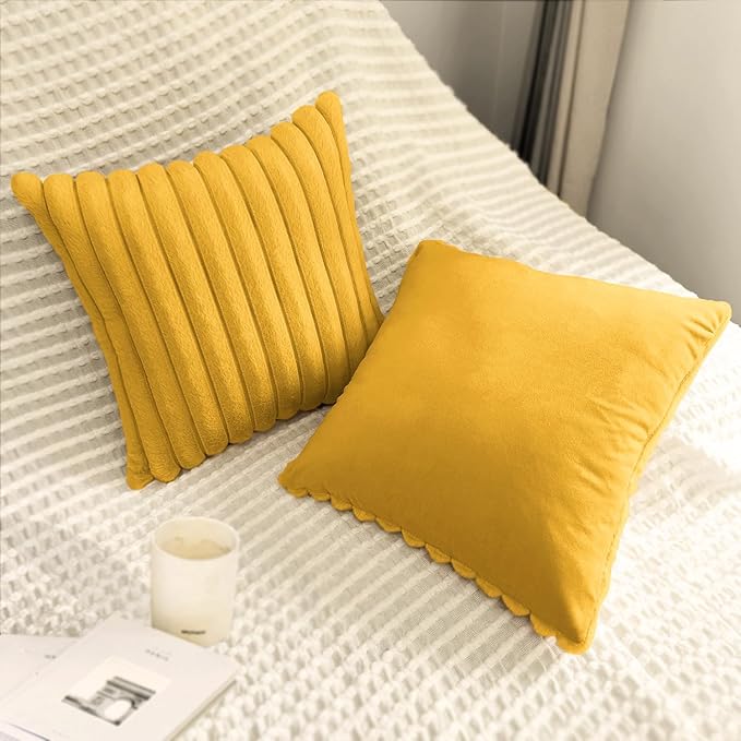 2 Pack Pillow Covers, 20x20 Faux Fur Square Throw Pillow Covers for Living Room Decorations Throw Pillow Case, Throw Pillow Cover Cushion Cover for Home Sofa Bedroom Car, Mustard Yellow