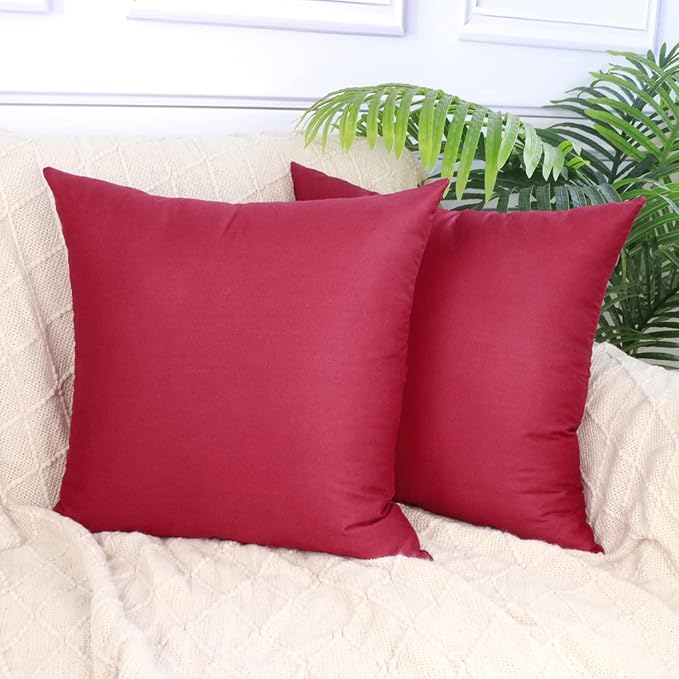 Thmyo 4-Pack 100% Cotton Comfortable Solid Decorative Throw Pillow Case Square Cushion Cover Pillowcase Sublimation Blank Pillow Covers DIY Throw Pillowcase for Sofa(18x18inch/45x45cm,Dark Red)