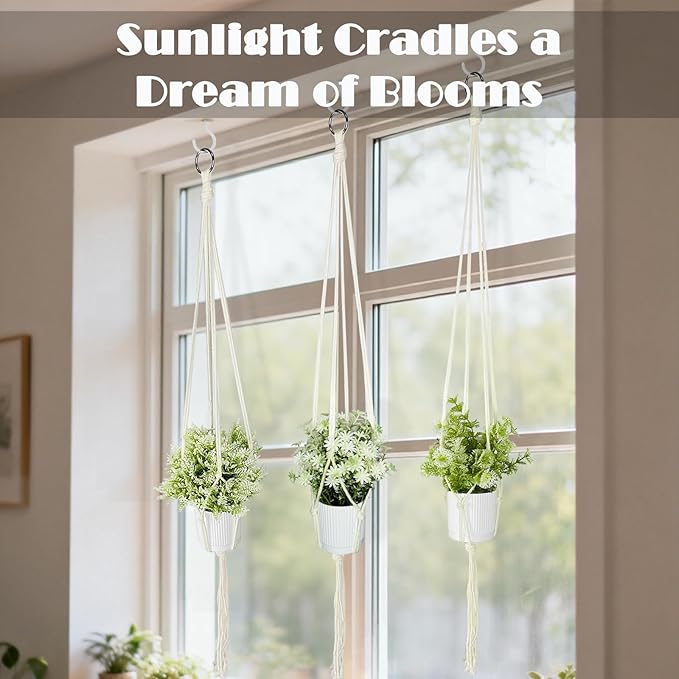 3 Pack Artificial Hanging Plants Indoor with Macrame Hangers – Fake Hanging Plants Set with Handmade Boho Plant Hangers & Hooks for Home, Kitchen, Office Décor
