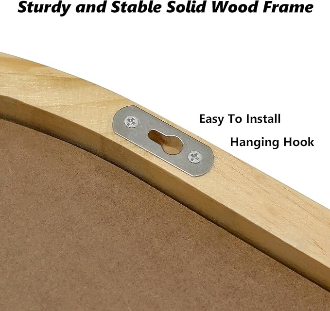Wall Mirror with Hooks, 30x18 Inch Boho Wall Mirror with Removable Shelf, Oval Solid Wood Framed, Handmade Rattan Mirror Decor Accent for Entryway, Bathroom, Nursery, Bedroom, Living Room