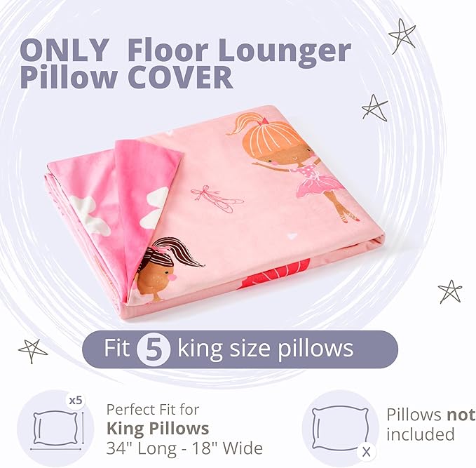 Butterfly Craze Floor Pillow Case, Mattress Bed Lounger Cover, Polka Hot Pink, King Size - Cozy Seating Solution for Kids & Adults, Recliner Cushion, for Reading, TV Time (Pillow Not Included)