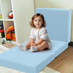MeMoreCool Foldable Floor Mattress Kids Trifold Mat, Kids Folding Mattress Portable Futon, 57x22 Inch Blue