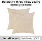 decorUhome Chenille Beige Spring Throw Pillow Covers 16x16 Inch Set of 2, Decorative Soft Couch Pillow Covers Solid Dyed Accent Farmhouse Neutral Square Pillow Cases for Sofa