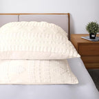 Tufted Pillow Shams King Ivory Set of 2 Boho Pillowcases Shabby Chic Decorative Textured Poms Cream Diamonds Moroccan Embroidery Farmhouse 20x36