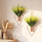 2 Pieces Wall Decor Hanging Planters with Artificial Plants Metal Hanging Vase Indoor Plants Holder Modern Boho Wall Art for Bathroom Bedroom Living Room Decor(Rose Gold,Aquatic Plant)