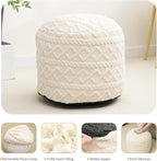 Beige Round Faux Fur Ottoman Pouf - 20x15 Inch Storage Foot Stool Cushion for Living Room & Bedroom Decor