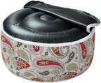 Magpie Fabrics Indoor/Outdoor Inflatable Stool Ottoman Pouf, Water Repellent Round Footrest Footstool with Foot Pump D20 xH9, Portable for Patio Garden Travel Camping or Home, Paisley Red Beige