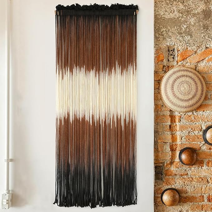 Macrame Wall Hanging Brown Boho Hand Woven Tassel Yarn Tapestry Wall Art for Living Room Bedroom Fiber Art 15''W*39''L