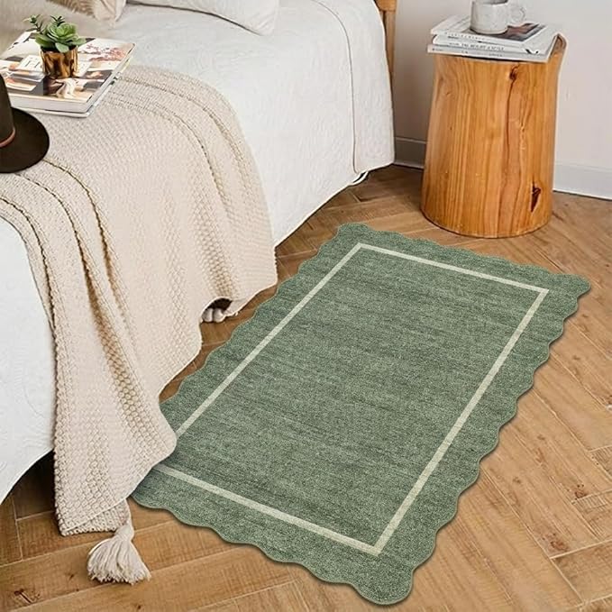 GarveeHome Scalloped Small Area Rug 2x3 Entryway Mat with Rubber Backing Stain Resistant Throw Carpet Modern Solid Color Bath Mat Contemporary Washable Rug for Living Room Bedroom Dining Room Kitchen