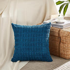 Fancy Homi 4 Packs Teal Decorative Throw Pillow Covers 16x16 Inch for Living Room Couch Bed Sofa, Rustic Farmhouse Fall Home Decor, Soft Striped Corduroy Square Cushion Case 40x40 cm