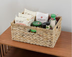 Large Wicker Basket, 15" Water Hyacinth Wicker Storage Baskets for Organizing, Rectangular Storage Baskets for Shelves, Rattan Woven Basket with Built-in Handles, 1 Pack (Natural, Large)