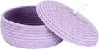 Sea Team Round Cotton Rope Storage Basket with Lid, Decorative Woven Storage Bin, Pot, Caddy, Organizer, Container for Snacks, Towels, Plants, 10 x 4.5 Inches (Small, Shallow, Lavender)