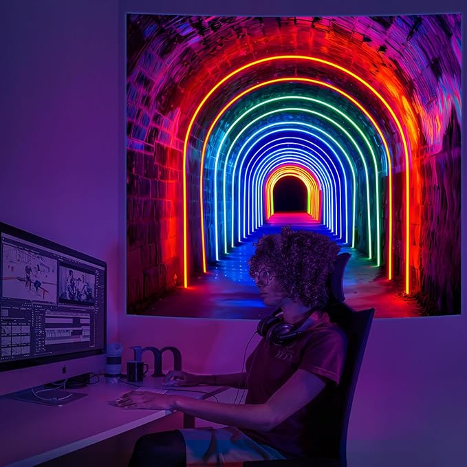 Avinyl Blacklight 3D Wall Tapestry for Bedroom, Glow in the Dark Funny Posters Tapestries for Gamer Teens, UV Reactive Cool Backdrop for Living Gaming Room Dorm Festival Decor 51in X 60in