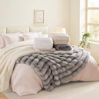 NEXHOME PRO Faux Fur Throw Blanket, Ultra Soft Cozy Warm Fuzzy Fluffy Plush Reversible Blanket for Couch, Sofa, Bed, Home Decor Gift, Beige 5060