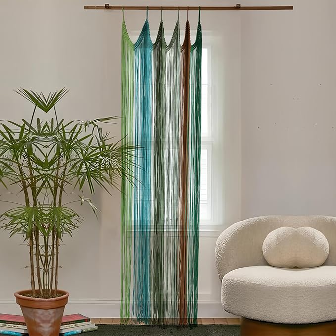 IOWER Macrame Curtain Macrame Boho Doorway Window Curtains for Wall Door Divider Windows Door Wedding Background(Colorful)