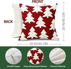 Red Christmas Tree Embroidery Decorative Throw Pillow Covers 18 x 18 Set of 2, Xmas Pine Trees Tufted Porch Outdoor Home Decor, Winter Holiday Plush Faux Fur Jacquard Sofa Couch Cushion Case